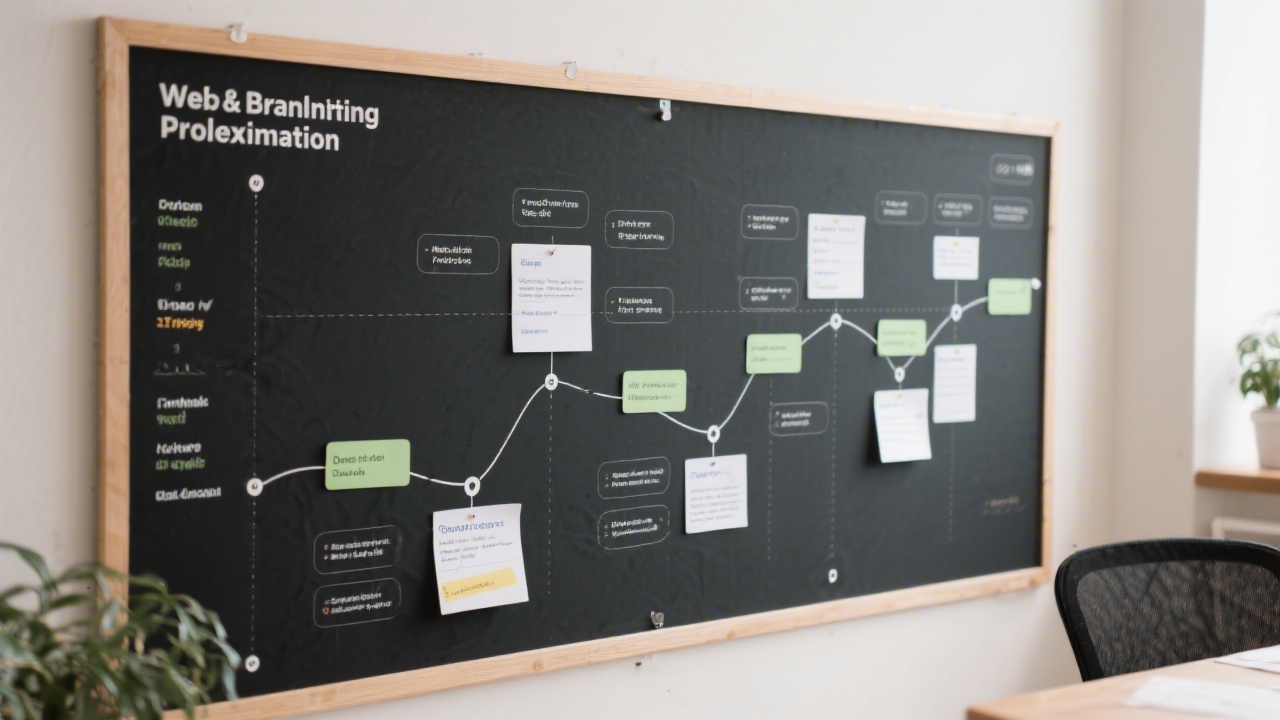 Timeline board with milestones, tasks and checkpoints, showing a structured collaboration process for web and branding projects